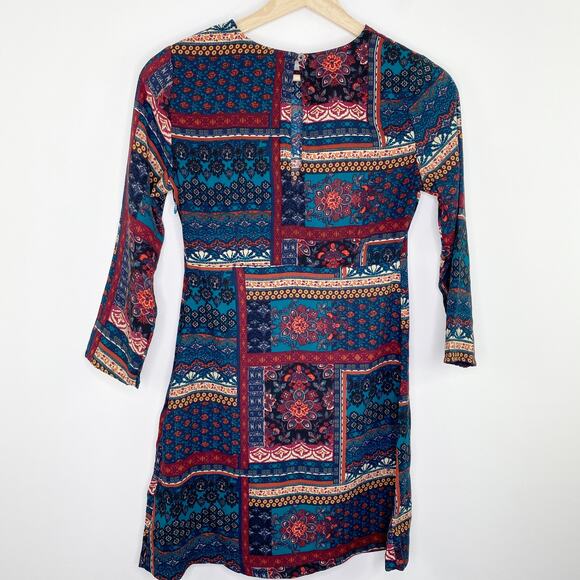Abercrombi Multi-Color Boho Long Sleeve Dress Women XS Artsy Retro 70s Inspired - Picture 9 of 9